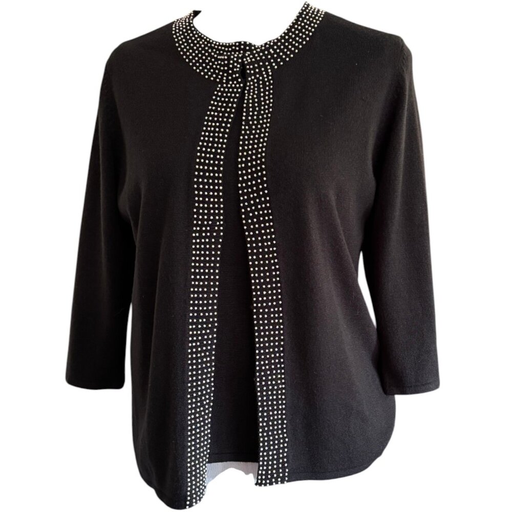 Designers Originals Petite black 2 piece beaded sweater tank w‎ cardigan sz PM